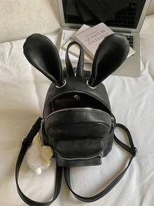 Korean Style Women Rabbit Ear Backpack, Large Capacity Niche Design Casual Backpack, Simple Fashionable Shoulder Bag - A - View 10