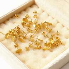 50pcs/Pack Mixed 3/4/5/6/8mm Gold Stainless Steel Flat Back Earring Studs Set, Flat Earring Backs With Stainless Steel Earring Backs, Low Allergy, DIY Earrings - Gold - View 4