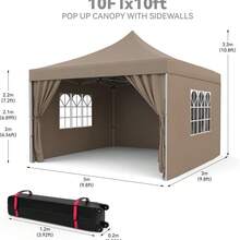 Sombrilla de patio de doble cara con base, 36 luces LED solares y toldo impermeable, fácil de instalar. Gran sombra exterior con 4 paredes laterales y bolsa con ruedas para jardín, piscina, patio, ter - Caqui - Ver 3