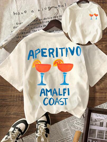 AMALFL COAST' Bubble Print Graphic T-Shirt, Spring And Summer Casual Round Neck Short Sleeve T-Shirt For Plus Size Women