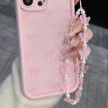 Pink Bow Pattern Butterfly Charm Phone Case Compatible With Iphone 17 16 15 14 13 12 11 Pro Max 16E X XS XR 7 8 Plus,Shockproof Protective Cover - Pink - View 7