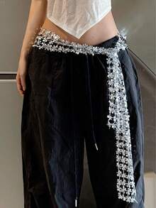 1pc Jazz Dance New Arrival Niche Sequin Hollow Waist Strap Street Dance Kpop Belly Dance Waist Chain Dance Hip Scarf - Multicolor - View 1