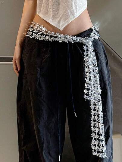 1pc Jazz Dance New Arrival Niche Sequin Hollow Waist Strap Street Dance Kpop Belly Dance Waist Chain Dance Hip Scarf