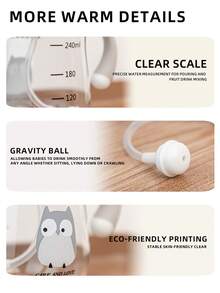 1 pieza Taza con pajita de 240ml con diseño de dibujos animados para niños, taza de entrenamiento anti-atragantamiento para bebés, material de Tritán, a prueba de fugas y anti-caída, con asa y escala de medición, adecuada para bebés de 6 meses en adelante, uso en casa, al aire libre, jardín de infantes, taza linda, regalo para fiestas - Águila gris - Ver 8