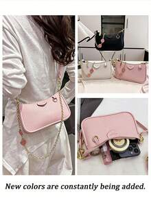 New Fashion Classic Joker Solid Color Pu Waterproof Fabric Shoulder Baguette Bag, Strawberry Metal Chain Decorated Underarm Bag, Elegant Handbag, Business Commuter Bag, Suitable For Travel, Shopping, Parties, Party Festivals. - 粉紅色1052 - 查看 4