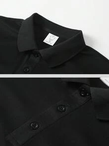 1pc Men's Casual Fashion Business Polo Shirt, Minimalist Commuter Collared Top Sports - Black - View 5