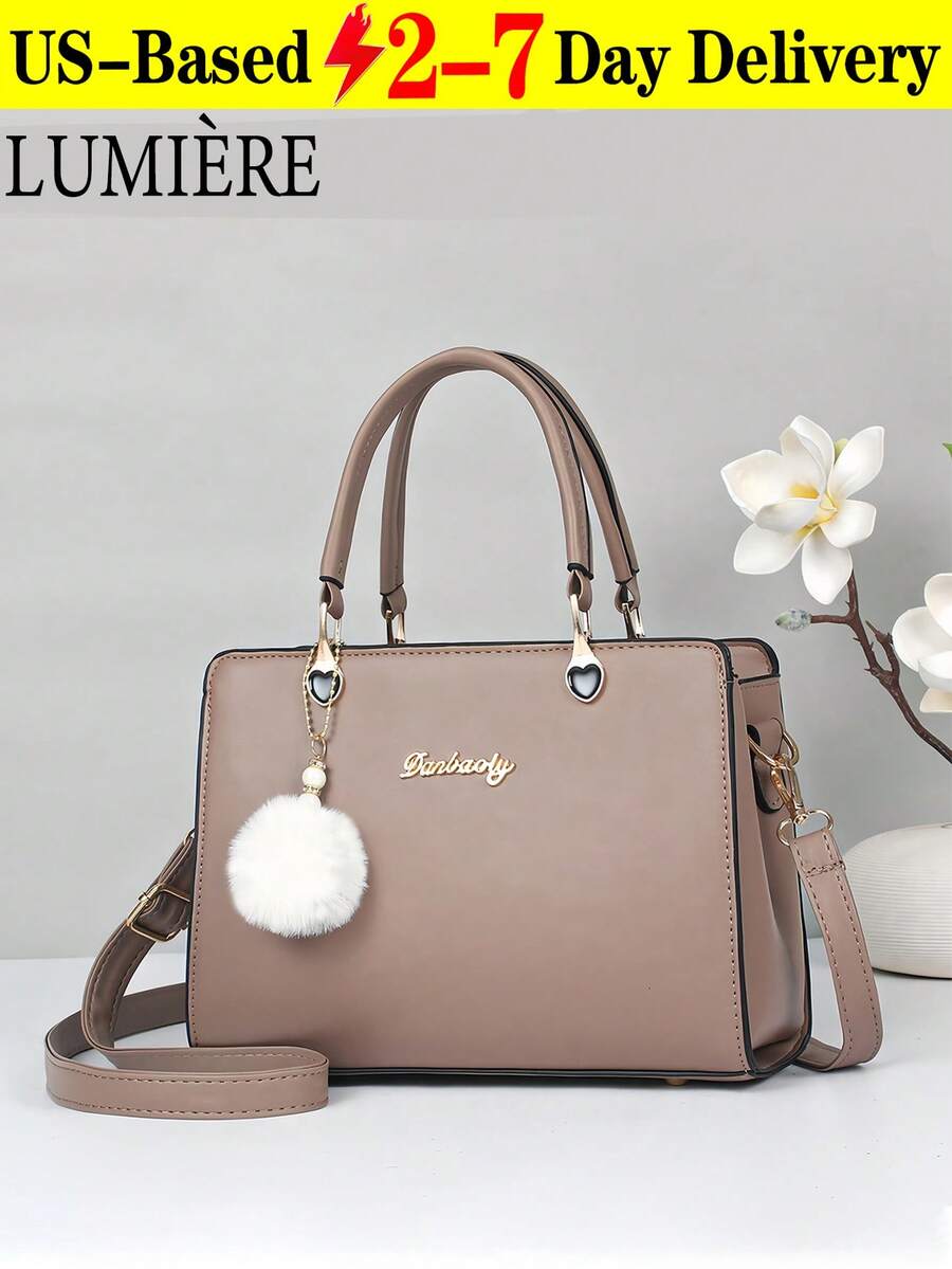 Ladies' Handbag With Pom Pom Pendant, Best Mother's Day Gift Ideas, Mother Day Gifts, Mom Gifts, Mommy's Essentials, Mommy Bag For Going Out - Màu Khaki - Xem 1