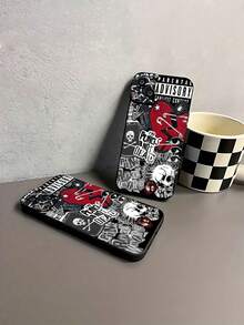Collage de estética punk rock. Esta elegante funda es compatible con los modelos  17, 16, 15, 14 Pro Max, 13, 12, 11, XR y XS Plus. Fabricada en silicona TPU, ofrece protección contra golpes y caídas, además de una sensación superior. Es un regalo ideal para familiares, amigos y seres queridos, y una opción perfecta para San Valentín.fundas para ,fundas,accesorios para celular,fundas para celular,fundas para  13,funda  13,funda  16,funda  17 pro max,funda  15,fundas para  16,fundas  11,fundas ,Música rock, elementos del rock - Negro - Ver 7