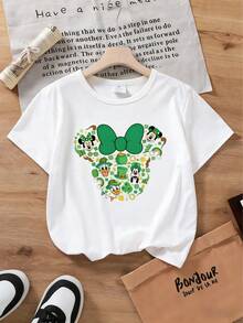 Disney Minnie Mouse Girls' Tee (Sizes 2-14) - St. Patrick's Day Friends Heart Graphic, Lightweight Comfortable Top For Everyday & Warm Weather, Express Delivery - White - View 1