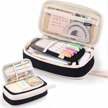 大容量多层收纳帆布笔袋，防污文具袋，学生多功能笔袋 - A6 - 查看 2