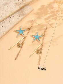 زوج من أقراط نجوم البحر المطلية بالذهب والشرابات بطراز شاطئ البحر الصيفي، مجوهرات أنيقة للنساء، مناسبة للارتداء اليومي وحفلات الشاطئ والعطلات - متعدد الألوان - مشاهدة 4