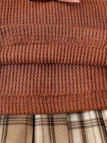 Baby Girls' Fashion Casual Cute Set, Bow Bear Patch Lapel Simple Top + Pleated Patch Skirt - Brown - View 8