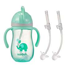 SAIDAH 11.83oz/350ml V-Shaped Straw Cup, Cartoon Design Baby Toddler Spill-Proof Training Water Bottle - Blue - View 11