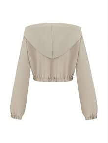 Women's Autumn/Winter Sports Jacket, Black Drawstring Short Hooded Windbreaker, Suitable For Outdoor Exercise, Gym, Running, Sports And Leisure Spring - Apricot - View 5