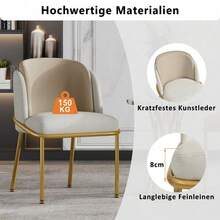 Dining Chairs - Beige + Metal & Wood - View 5