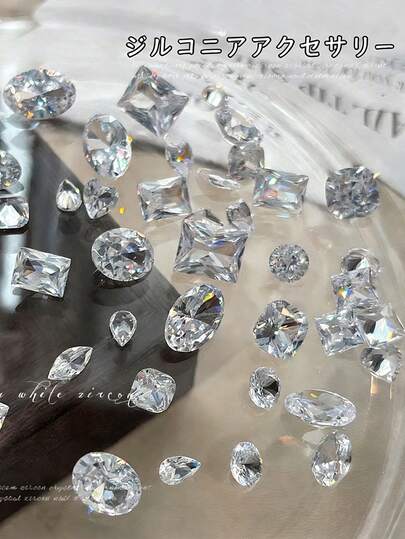 5pcs Clear Zirconia Nail Rhinestones, Sparkling Nail Jewelry, Luxury High-Carbon Transparent Self-Contained Fiery Luster Ice Sugar Diamonds Nail Accessories