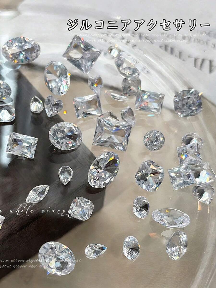 5颗透明锆石美甲水钻，闪亮美甲饰品，奢华高碳透明自含式璀璨光泽冰糖钻石美甲配件 - 彩色 - 查看 1