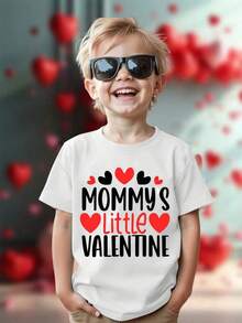 2026 1pc Valentine's Day Gifts, Parent-Child Outfits, New Spring And Summer Casual Stylish T-Shirt For Boys, Perfect For , Featuring Cartoon Designs With Letters And Hearts. New T-Shirt, Happy Valentine's Day, Couple's Wear, Parent Child Wear, Simple And Comfortable Soft Top, Cute Print, Love Pattern, Full Of Design Sense, Simple Yet Cute, Comfortable Home Style, Sportable And Playable, Campus Top, Size From 2Y-16Y, S-XXXL, Kids Girls Clothing, Kids Clothes Boys, Boys Valentines, Tween Boy Clothes, Girls' Tops, Ropa De Niña, Tween Girl Clothes, Family Matching Outfits, Perfect Back To School & St. Patrick's Day Gift For Boys And Girls, Perfect Valentine's Day Gift For Men And Women,Boys And Girls - 白色 - 查看 1