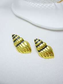 四对不锈钢海螺形耳钉，海洋主题设计，适合日常佩戴和参加派对。 - 彩色 - 查看 6