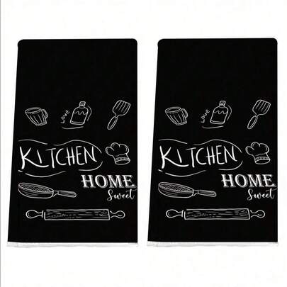 2 khăn lau bát đĩa, họa tiết đồ dùng nhà bếp màu đen, khăn lau bếp in, khăn lau bát đĩa, siêu mềm và thấm hút cao, đồ trang trí nhà bếp, quà tặng hàng xóm, quà tặng mẹ, quà tặng sinh nhật, quà tặng tân gia cho bạn bè