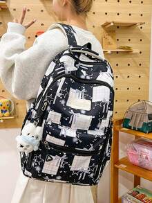 轻便背包，可爱星空格子图案，适合高中生和大学生，清新甜美的日系风格 - A - 查看 2