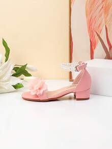 1 Pair Summer New Fashion Roman High Heel Pearl Decor Sandals, Girls High Heel Dance Shoes, Student Performance & Daily Wear Sandals, Wedding Shoes - Rose Red - View 6