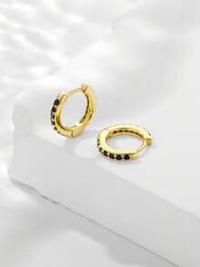 HuooNew 1 Pasang Anting Tusuk Bulat Kecil Ukuran Kecil dari Perak Sterling 925 dengan Batu Zirkonia Kubik, Hadiah Unisex - Yellow Gold - View 6