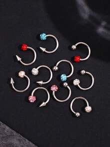 10pcs/Set Unique Sweet & Punk Design Stainless Steel Lip Rings, Versatile For Daily Wear, Festivals & Parties - Multicolor - View 6