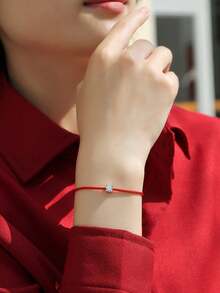 1pc Luxury Minimalist 925 Sterling Silver 0.5ct 5.0mm Moissanite Red Rope Bracelet, Suitable For Women's Daily Wear, Party, Holiday, Valentine's Day, Mother's Day, Christmas, Wedding Anniversary, Women's Jewelry Gift - Red - View 2