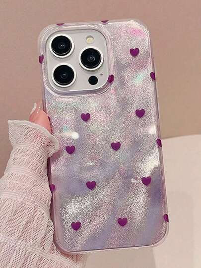 Purple Heart Polka Dot Phone Case Compatible With Iphone 15 Pro Max, 2025 New Fashionable & Personalized, High-End Minimalist Ins Style Compatible With Iphone 17/14, Protective Cover Compatible With Iphone 13 Series
