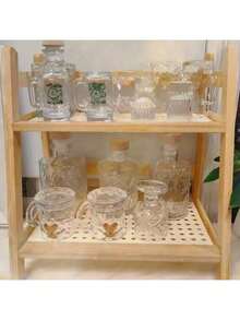 1pc Narrow Cup Holder Rack, Rattan-Woven Tea/Coffee Bar Counter Stand Organizer, Bamboo Matcha Shelf, Cup Display Rack, 2-Tier Kitchen Cabinet Spice Storage Shelf - Multicolor - View 10