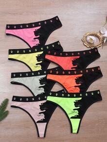 7pcs Women's Seamless Cat Print Comfortable Thong Panties - Multicolor - View 3