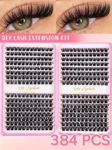 384pcs Fluffy DIY Eyelash Extension Kit, 8-16mm Mixed Length, Single Lash, C Curl, Includes Eyelash Glue, Sealer And Eyelash Extension Tools, Easy To Use At Home, Halloween - Black - View 4