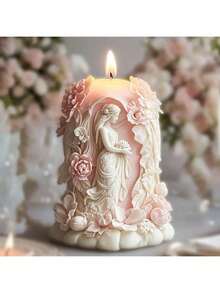 Floral Goddess Embossed Cylinder DIY Handmade Fragrance Plaster Multifunctional Silicone Mold - White - View 2