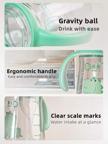 1pc 300ML Cute Design Children's Cup, Infant Anti-Choke Training Cup, Dustproof Leakproof Shockproof, Transparent Weighted Ball, With Handle And Markings, Suitable For Babies 6 Months+, Home, Kindergarten, Outdoor Use, Lovely Cup, Holiday Gift - Green - View 7