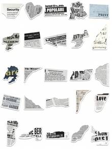 50张报纸碎片文字贴纸 时尚酷炫贴花 适用于日记本、冰箱、手机壳、笔记本电脑、海报、自行车头盔、信封标签、杂志 DIY 贴纸 PVC装饰贴纸 - 1 Set - 查看 7