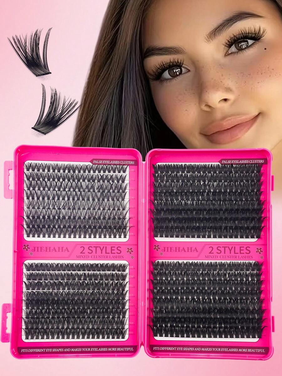 640片D型卷翘睫毛簇，长度8-16毫米，自然浓密，轻盈柔软，可重复使用，适合新手、日常佩戴、婚礼、约会、派对、音乐节、万圣节等场合。 - 黑色 - 查看 1
