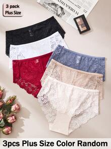 APRSEA 3pcs/Pack Plus Size Women's Lace Panties, Random Colors - Multicolor - View 10