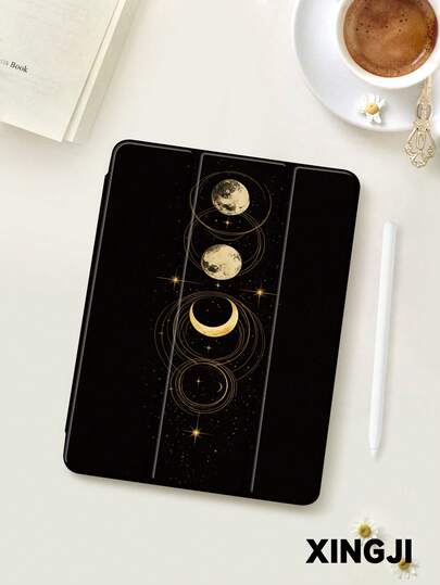1pc Moon & Star Print Flat Protective Case, Compatible With10.2" 10th/(A16) 11" 11th 2025, Pro 11" 2021/2020, Galaxy Tab A8 10.5" 2022, Matepad 10.4/Tab, With Pencil Slot, Anti-Drop, Tablet Stand, Auto Sleep/Wake, Ramadan