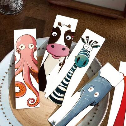 30 Cute Cartoon Animal Bookmarks - Durable Paper Bookmarks With Animal Designs (Octopus, Cow, Giraffe, Elephant) Suitable Students, Teachers, And Page Labels Decoration, Classroom Decoration, Playful Design, Sturdy Structure