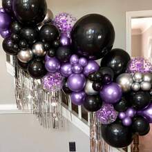 50 piezas de globos metálicos morados y plateados, globos morados y negros de 10 pulgadas con cintas moradas, adecuados para cumpleaños de niña, despedida de soltera, compromiso, ducha nupcial, decoración de fiesta de aniversario de boda - Multicolor - Ver 3