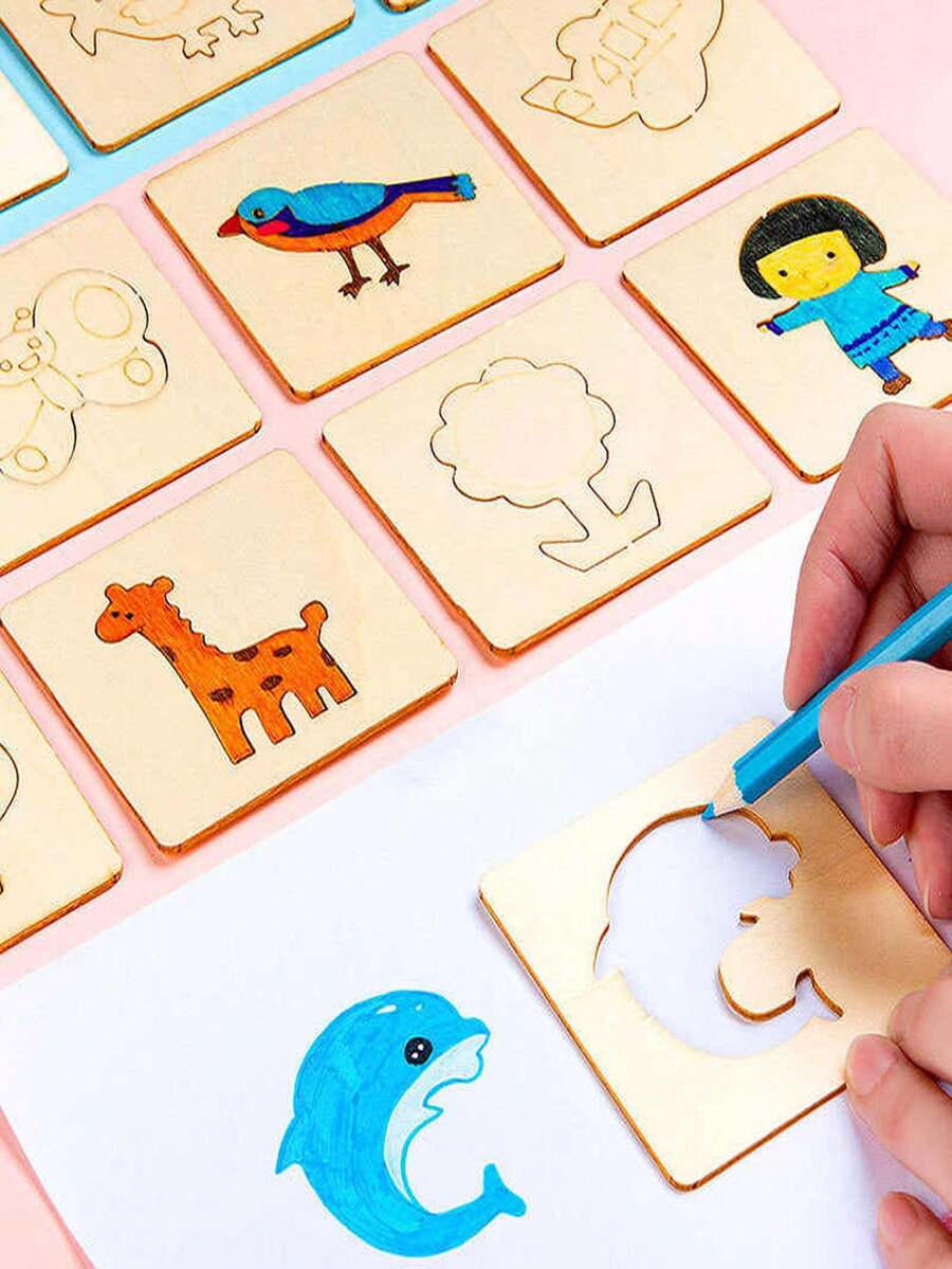 20/40pcs Wooden Painting Stencils Set - Drawing Tools For Toddlers, Students & Kids' Doodle Educational Toys