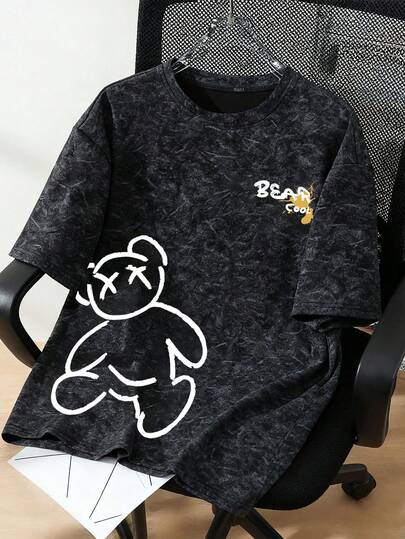 Camiseta con estampado de oso graffiti para chicos adolescentes - Ajuste holgado casual, cómoda camiseta de manga corta y cuello redondo para deportes - Regalo perfecto para el verano, adecuado para la escuela, viajes, fiestas y actividades al aire libre