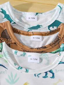 3pcs/Set Baby Boys' Cartoon Dinosaur Print Sleeveless Romper Set, Summer - Multicolor - View 3