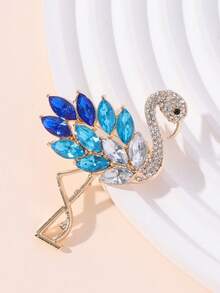 1pc Swan Crystal-Like Brooch, Unique Design Pin/Brooch Suitable For Daily Outfit, Gift - Blue - View 3