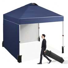 Carpa plegable de 10 x 10, carpa comercial resistente, carpa portátil con dos paredes laterales, techo ventilado, bolsa de transporte con ruedas y saco de arena para eventos, fiestas y campamentos. - Azul - Ver 4