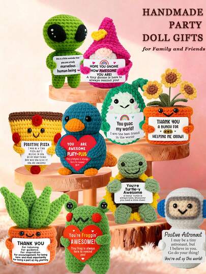 1pc Handmade Crochet Desktop Decor Figurine, Cute Cartoon Animal & Plant Shaped, Ideal Birthday/Friendship Gift For Best Friend, Sister, Mom, Grandma, Coworker, Family, Positive Emotion Support, Thanksgiving, Valentine's Day, Room/Desk Decoration, Children's Plush Doll