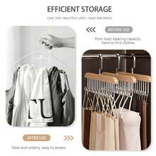 ERUIV Belt Holder For Wardrobe, 10 Wooden Clothes Hangers, Tie Rack With 8 Hooks, Rotating Tie Hanger, Non-Slip, Belt, Scarf, Organizer Storage - 原木色 - 查看 4