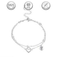 1件优雅925纯银镂空水滴心形手链，适合日常、派对、节日、约会、送礼。 - 銀色 - 查看 10