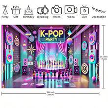 Pancarta de fondo para fiesta de cumpleaños con temática de K-Pop y escena de fiesta de chica cool en un gran escenario. Ideal para decoración temática de pared, celebraciones de festivales de música electrónica, decoración de habitaciones y accesorios de exhibición. - Multicolor - Ver 14